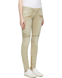 hellbeige Jeans mit Destroyed-Effekten von Balmain