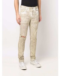 hellbeige Jeans mit Destroyed-Effekten von purple brand