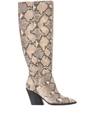 hellbeige kniehohe Stiefel aus Leder mit Schlangenmuster von Dolce Vita