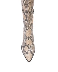 hellbeige kniehohe Stiefel aus Leder mit Schlangenmuster von Dolce Vita