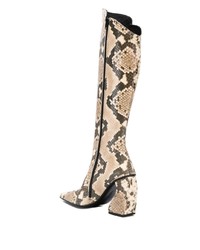 hellbeige kniehohe Stiefel aus Leder mit Schlangenmuster von MARQUES ALMEIDA