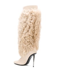 hellbeige kniehohe Stiefel aus Leder von Tom Ford