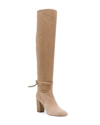 hellbeige kniehohe Stiefel aus Wildleder von Aquazzura