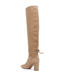 hellbeige kniehohe Stiefel aus Wildleder von Aquazzura