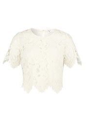 hellbeige Kurzarmbluse aus Spitze von Vera Mont