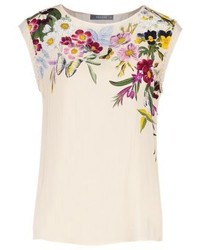 hellbeige Kurzarmbluse mit Blumenmuster von Oasis