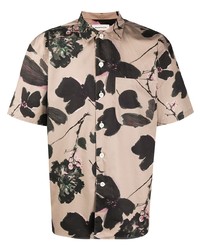 hellbeige Kurzarmhemd mit Blumenmuster von Alexander McQueen