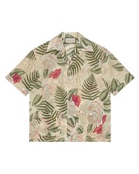 hellbeige Kurzarmhemd mit Blumenmuster von Gucci