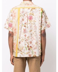 hellbeige Kurzarmhemd mit Blumenmuster von Pierre Louis Mascia