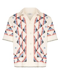 hellbeige Kurzarmhemd mit geometrischem Muster von Bode