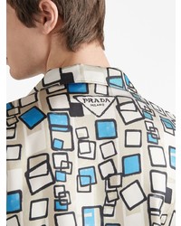 hellbeige Kurzarmhemd mit geometrischem Muster von Prada