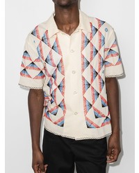 hellbeige Kurzarmhemd mit geometrischem Muster von Bode