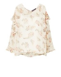 hellbeige Langarmbluse mit Blumenmuster von Mango
