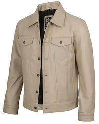 hellbeige Leder Jeansjacke