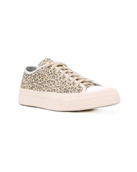 hellbeige Leder niedrige Sneakers mit Leopardenmuster von Visvim