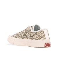 hellbeige Leder niedrige Sneakers mit Leopardenmuster von Visvim