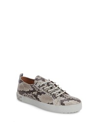 hellbeige Leder niedrige Sneakers mit Schlangenmuster