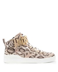 hellbeige Leder niedrige Sneakers mit Schlangenmuster von Moschino
