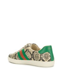 hellbeige Leder niedrige Sneakers mit Schlangenmuster von Gucci