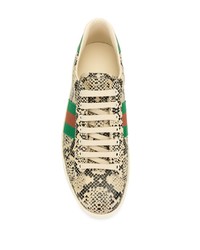 hellbeige Leder niedrige Sneakers mit Schlangenmuster von Gucci