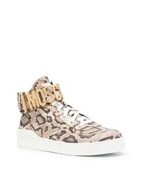 hellbeige Leder niedrige Sneakers mit Schlangenmuster von Moschino