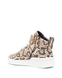 hellbeige Leder niedrige Sneakers mit Schlangenmuster von Moschino