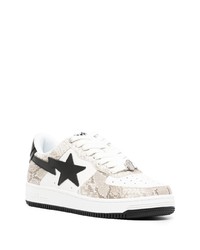 hellbeige Leder niedrige Sneakers mit Schlangenmuster von A Bathing Ape