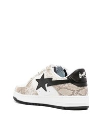 hellbeige Leder niedrige Sneakers mit Schlangenmuster von A Bathing Ape