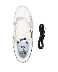 hellbeige Leder niedrige Sneakers mit Schlangenmuster von A Bathing Ape