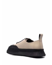 hellbeige Leder niedrige Sneakers von Jil Sander