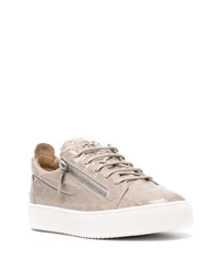 hellbeige Leder niedrige Sneakers von Giuseppe Zanotti