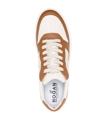 hellbeige Leder niedrige Sneakers von Hogan