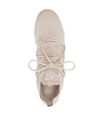 hellbeige Leder niedrige Sneakers von Ea7 Emporio Armani