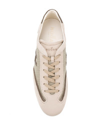 hellbeige Leder niedrige Sneakers von Hogan