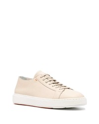 hellbeige Leder niedrige Sneakers von Santoni