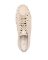 hellbeige Leder niedrige Sneakers von Santoni