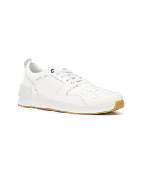 hellbeige Leder niedrige Sneakers von Bottega Veneta