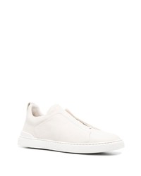 hellbeige Leder niedrige Sneakers von Zegna