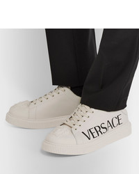 hellbeige Leder niedrige Sneakers von Versace