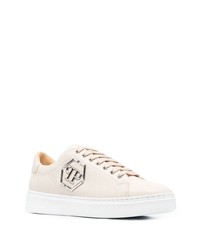 hellbeige Leder niedrige Sneakers von Philipp Plein