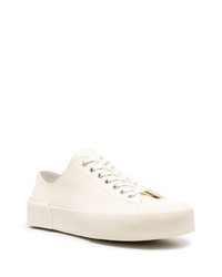 hellbeige Leder niedrige Sneakers von Jil Sander