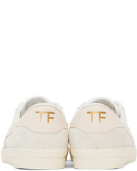 hellbeige Leder niedrige Sneakers von Tom Ford