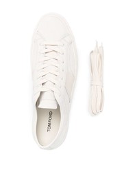 hellbeige Leder niedrige Sneakers von Tom Ford