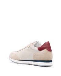 hellbeige Leder niedrige Sneakers von Corneliani