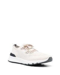 hellbeige Leder niedrige Sneakers von Brunello Cucinelli