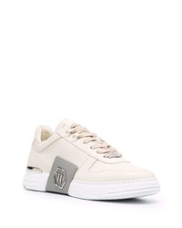 hellbeige Leder niedrige Sneakers von Philipp Plein