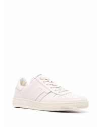 hellbeige Leder niedrige Sneakers von Tom Ford