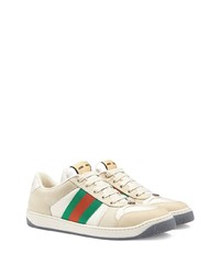 hellbeige Leder niedrige Sneakers von Gucci