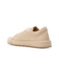 hellbeige Leder niedrige Sneakers von Jil Sander