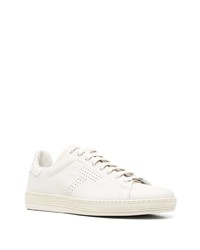 hellbeige Leder niedrige Sneakers von Tom Ford